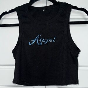 Y2K Embroidered Crop Tank - Angel